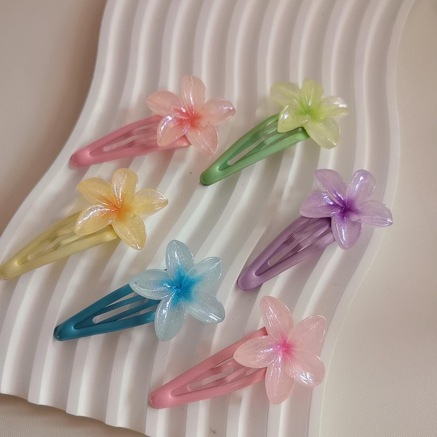 Candy Color Plumeria Flower Snap Clips Metal Snap Hair Clips Hair
