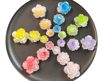 Kawaii Resin Gradient Color Rose Flowers Flatback Cabochon Embellishment Accessories Crafts DIY Hair Bow Decoration Headwear