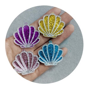 34 mm Glitzer Füllung Muschel Flatback Planar Arcylic Charms für DIY Ohrring Keychain Schmuck machen Keychain Anhänger Seashell