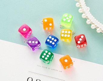 Transparent Dice DIY Earring Pendants 14mm Miniature Figurines Resin Craft Resin Cabochon Charms Making Accessories