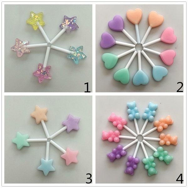 Cute Cartoon Bear Heart Star Lollipop Candy Flatback Resin Cabochons Crafts For Earring Pendant Diy Craft Making