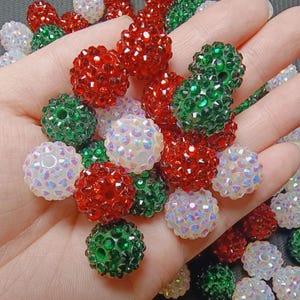 Christmas Red Green Rhinestone Beads Red Green White Crystal Pave Rhinestone Disco Ball Beads Round Rhinestone Beads 16mm