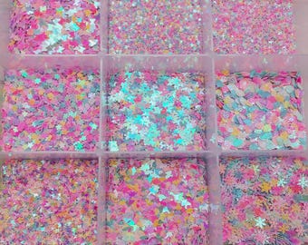 Pastel Color Glitters Slime Sequins, 9 Shapes Butterfly, Star, Flower, Shell, Snowflake, for Epoxy Resin Crafts, Slime, Tumbler Glitter