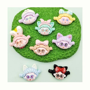 Resin Flatback Embellishments Cartoon Girl Head Cabochons Kawaii Scrapbooking Hair Accessories Arts and Crafts Supplies