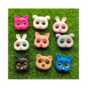 Oeil réaliste tête d'animal chat lapin ours Flatback résine Cabochons embellissements décoration artisanat bricolage Scrapbooking cheveux accessoires