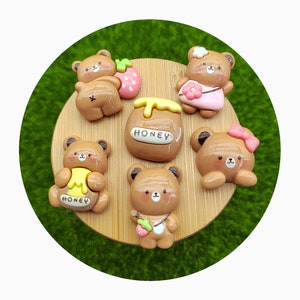 Cabujones de oso de miel Flatback Resina Kawaii Bear Slime Charms