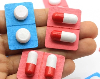 Funny Creative Wood 3D Pill Capsule Miniature For Earrings Drops Necklace Pendant