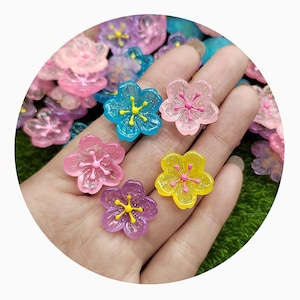 Glow In The Dark 22 mm Kunstharz Glitter Kirschblüten Sakura Blume Flache Rückseite Baby Blumen Cabochons Kunstharz Glitter Blumenscheibe Nailart