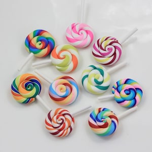 50mm Spirale Regenbogen Polymer Clay Cabochons Beauty Kawaii Lollipop Candy Flatback für DIY Telefon Dekoration