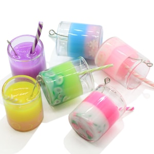 25mm 3D Simulatie Hars Juice Drink Fles Charms Hangers Voor DIY Melk Thee Kopje Eten Decoratie Oorbel Sleutelhanger Accessoires