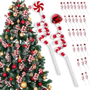 Kerstboomprikkers Decoratie Kerstklokken Krullend Pick Rood Wit Lollipop Snoepgoed Kerstboomtopper Huis Kerstvakantieornament