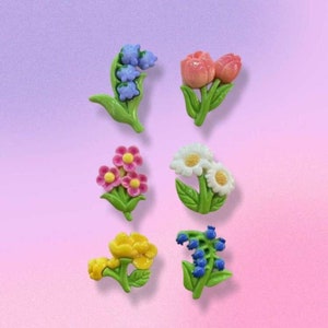 Serie di fiori con foglie verdi Cabochon in resina con retro piatto in miniatura per tornante Scrapbooking Accessori artigianali per decorazioni per la casa fai da te