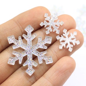 Cabochon en résine à dos plat, 15 mm et 31 mm, breloques en résine de flocon de neige pailleté de noël pour la décoration intérieure