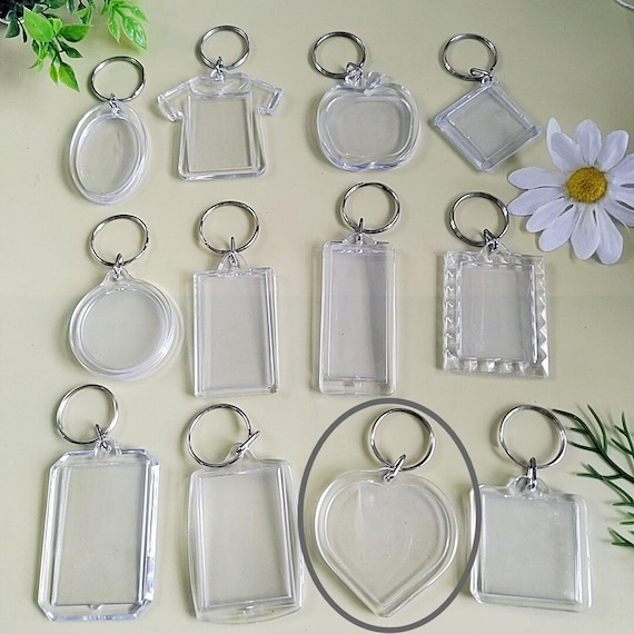 Clear Acrylic Photo Keychains Rectangle Oval Round Heart Picture
