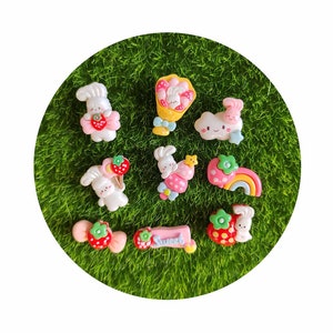Cartoon Erdbeere Kaninchen Scrapbooking Verschönerung Harz Flatback Cabochons