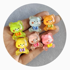 Cabochons à dos plat en résine dessin animé mignon ours, breloques slime