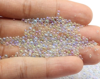 Iridescent Clear Glass Assorted Size Microbeads Colorful Mix Bubble Bead Mix Kawaii UV Glass Filling Seed Beads