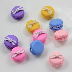 Mix Color Cute Handmade Macaron With Bow Clay Cotton Candy Polymer Clay Food Sweets Decoration Parts Crafts