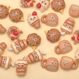 Adorables dijes de resina con forma de donut de chocolate y galleta de dibujos animados, cabujones de base plana, taza de café para pinzas de pelo, manualidades DIY y suministros de slime.