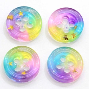 Bottoni da cucito in resina a forma di stella dorata glitterata, con retro piatto, cabochon, per scrapbooking, fai da te, 15 mm, colore arcobaleno sfumato, 4 fori