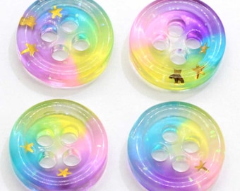 15mm Gradient Rainbow Color 4 Holes Glitter Gold Star Resin Sewing Buttons Flatback Cabochon Scrapbooking DIY Craft Making