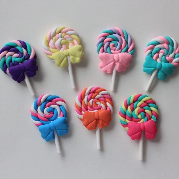 28*42MM Kawaii Soft Clay Rainbow Lollipop Cabochons Handmade Resin Material DIY Hair Bow Decorative