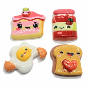 Linda resina Mini cartoon Pan Rebanadas Ketchup Huevos fritos Flat Back Cabochon Breakfast Scrapbook Kawaii DIY Adornos Accesorios