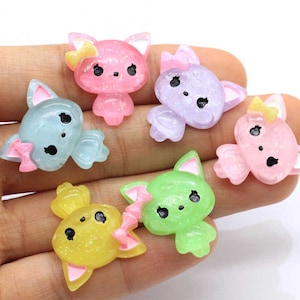 Résine Mixte Bling Cartoon Cat Décoration Artisanat Paillettes Flatback Embellissements Pour Scrapbooking Perles Accessoires de bricolage