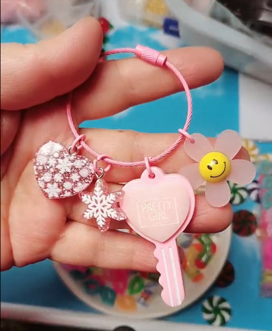 Colorful Wire Rope Key Chain Wire Keychain Carabiner Cable Key Ring ...