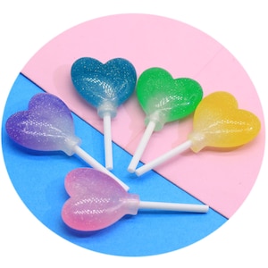 31mm dégradé de couleur Kawaii coeur sucette dos plat résine cabochon artisanat pour bricolage coque de téléphone portable cheveux arc décoration fournitures embellissement