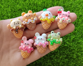 Cabochon in resina con retro piatto a forma di gelato kawaii, per decorazioni fai da te con fermagli per capelli, custodie per cellulari e scrapbooking