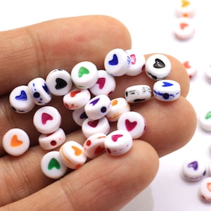 Contas de acrílico de 4*7 mm, contas redondas de coração, letras do alfabeto, contas de coração, faça você mesmo, acessórios para pulseira e colar
