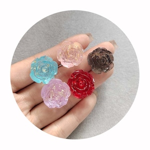18 mm 3D glitter roos hars bloem platte achterkant cabochons voor doe-het-zelf decoratie