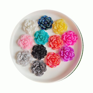 Harz Handwerk Blumen Glitter 45mm Harz 3D Diamant Blume Flatback Cabochon Stein Sammelalbum DIY Hochzeit Blume Handwerk
