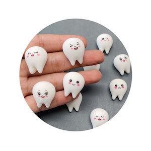 Kawaii Smiling Tooth Cabochons 24mm Resin Molar Cabochons For Shaker Decorations, Nail Deco, Slime, Dollhouse Fairytale Cabochons