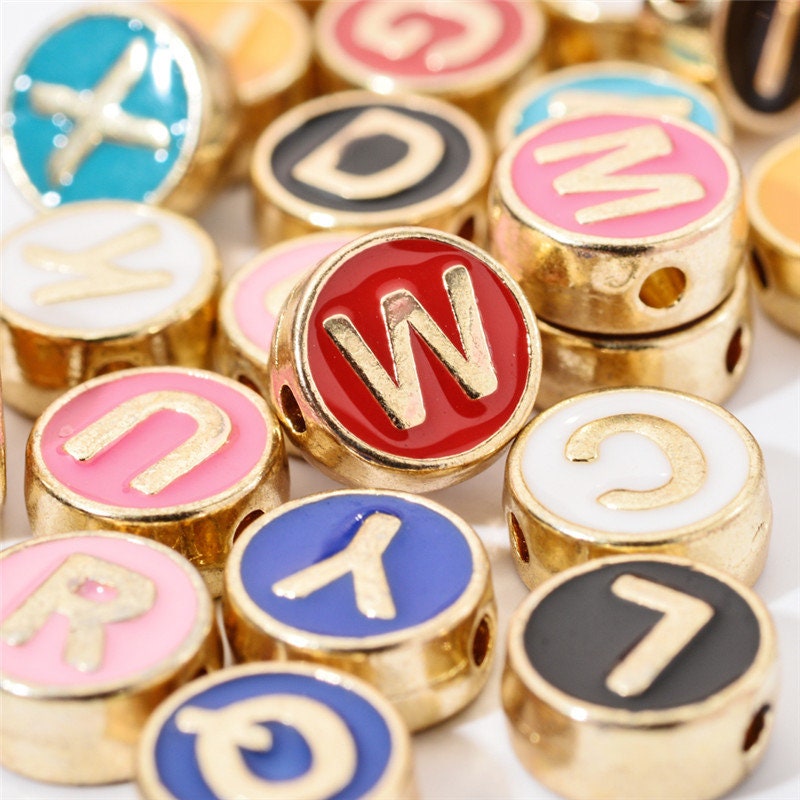 8mm Enamel Letter Beads Gold 26 English Alphabets for Jewelry Making ...