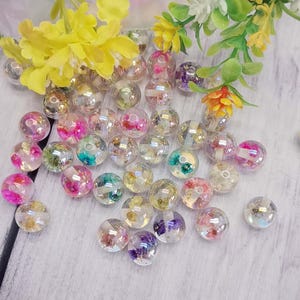 Flower Inside Clear Round Acrylic Beads Small Beads 16MM