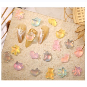 Laser 3D brillant bonbon coeur ours chat résine breloques pour ongles paillettes strass nail art accessoires de bricolage