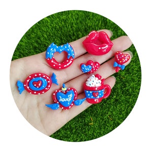 Scrapbooking Zubehör Kawaii Rot Sexy Lippen Charms für Schmuckherstellung Harz Tasse Herz Flügel Candy Flatback Anhänger Diy Schlüsselbund Zubehör