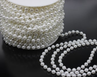 6/8/10MM Vintage Silver Gold Pearl on a Spool Sold by the Roll,Plastic Pearl Roll,Wedding Pearl Beads Garland on a Spool Continuous Pearls