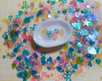 Mix di cuori e stelle kawaii colorati, glitter iridescenti, paillettes per San Valentino, resina, forniture per nail art, slime Decoden