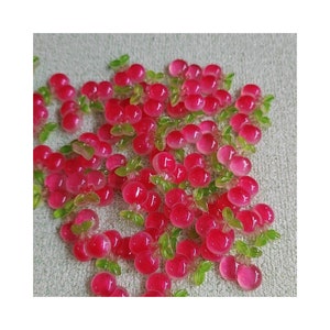 Miniatura de resina con forma de cereza de dibujos animados kawaii, parte trasera plana, para álbum de recortes, manicura, boda, horquilla, accesorios, manualidades