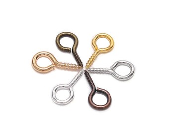 Pequeños mini alfileres con ojales, ganchos, ojales, tornillos, cierres dorados roscados, accesorios de joyería para hacer bricolaje.