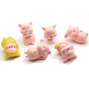 6 peças 40mm estatueta de porcos fofos artesanato figura ornamento miniaturas menina decoração de quarto de casa
