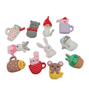 Cartoon Animaux Cat Cups Flatback Résine Cabochon Kawaii Accessoires DIY Scrapbooking Décoration Craft Hair Bows Center