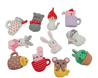 Cartoon Tiere Katzen Tassen Flatback Resin Cabochon Kawaii Zubehör DIY Scrapbooking Dekoration Basteln Haarschleifen Mitte