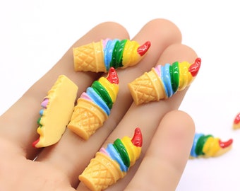 Cabochon in resina piatta con gelato arcobaleno Kawaii da 29 mm, per decorazioni fai da te, custodie per cellulari, fermagli per capelli, scrapbooking