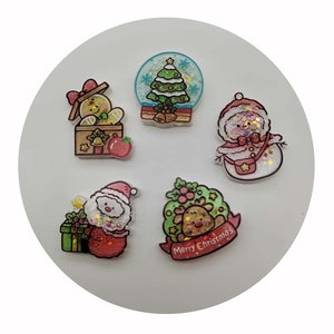 Confezione regalo con pupazzo di neve, albero di Natale, renna, ciondoli shaker, cabochon natalizio, abbellimenti Kawaii