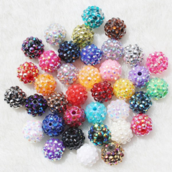 Boule de perles de strass en résine colorée faite à la main de 12 mm pour la fabrication de bijoux pour enfants filles