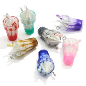 Helado Leche Taza de té Resina Tapa plana Cabujón Amuleto de comida Craft Llavero Colgante Pendientes Accesorios